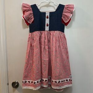 Charming Red, White & Denim Blue Ladybug 🐞 Kids Dress Size 5